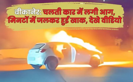 बीकानेर: चलती कार में लगी आग, मिनटों में जलकर हुई खाक, देखे वीडियो 