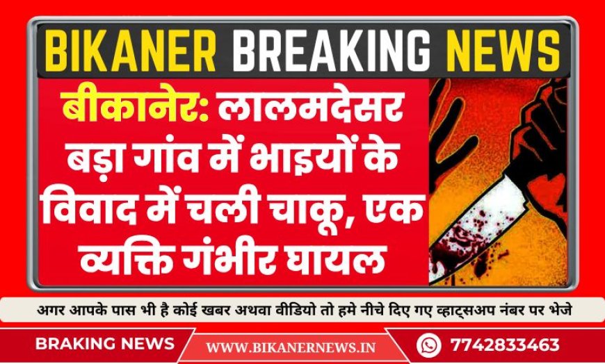 बीकानेर: लालमदेसर बड़ा गांव में भाइयों के विवाद में चली चाकू, एक व्यक्ति गंभीर घायल