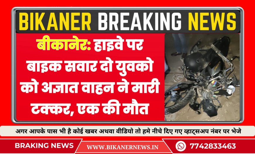 हाइवे पर बाइक सवार दो युवको को अज्ञात वाहन ने मारी टक्कर, एक की मौत 