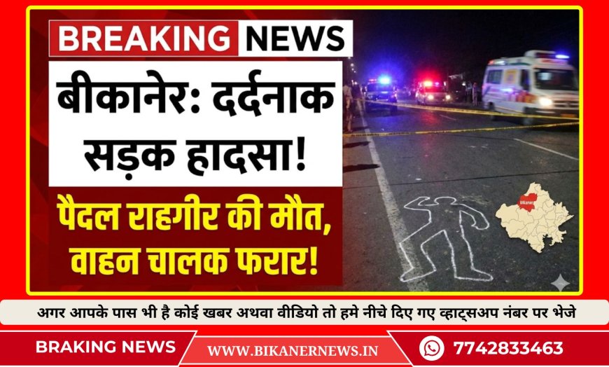 बीकानेर: सड़क किनारे पैदल चल रहे व्यक्ति को वाहन ने मारी टक्कर, हुई मौत  